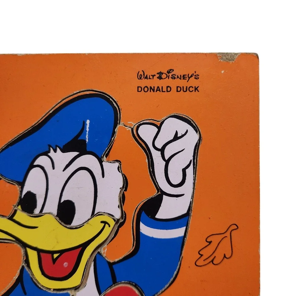Vintage Playskool Donald‎ Duck Wood Tray Puzzle 8 Piece Disney 190-2 Orange